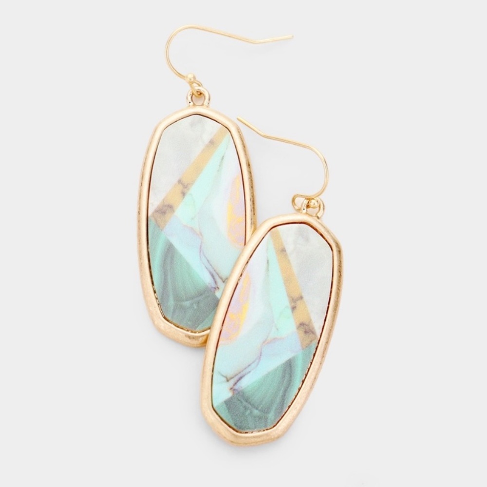 Teal and gold geometric earrings